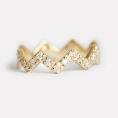 Women Jewelry Yellow Gold Micropave CZ Wave Shape Silver Ring Set