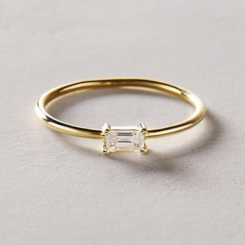Rectangle Cutting White Diamond Gold Plated Silver Mini Tiny Rings Australia