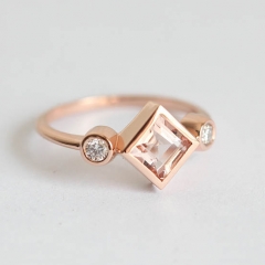 Square Shape Cutting Rose Gold Plated 925 Silver Elegant Engagement Ring