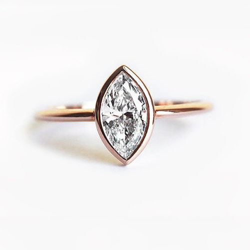 Sterling Silver Rose Gold Classic Solitaire Marquise CZ Simple Band Ring