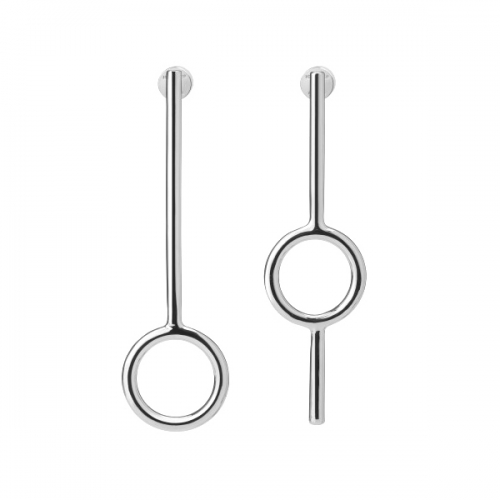 Custom Jewelry Rhodium-plated Plain Stick Circle Bar Earrings in Silver
