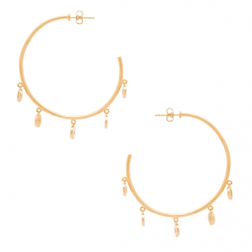 Sterling Silver Dangle Charms Hoop Earrings Rose Gold Plated