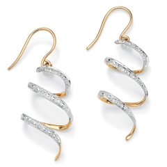 Sterling Silver Diamond Accent 14k Yellow Gold 1" Ribbon Drop Earrings