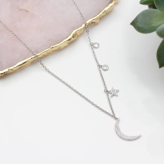 Fancy Jewelry Sterling Silver Moon and Star CZ by the Yard Necklace