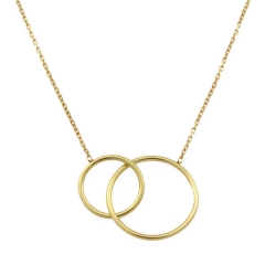 Fine Jewelry 14K Yellow Gold Sterling Silver Double Circle Necklace Women