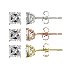 Landou Jewelry Sterling Silver Cubic Zirconia Square Stud Earrings