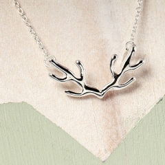 Landou Jewelry White Gold Sterling Silver High Polish Stag Antlers Necklace for Gift