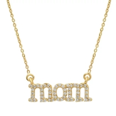 Sterling Essentials Silver Cubic Zirconia Rose Gold Letter Mom Necklace for Mother