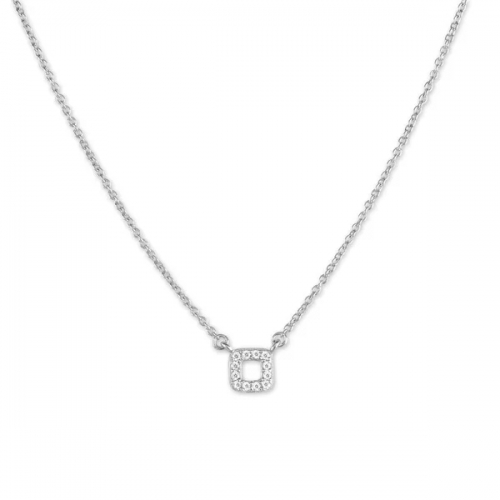 Sterling Silver Micro Pave Cubic Zirconia Small Square Necklace