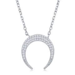 Landou Jewelry Sterling Silver Pave Set Cubic Zirconia Horn Necklace