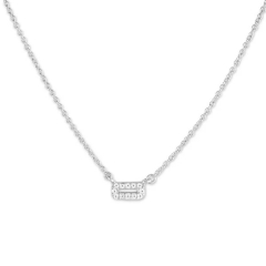 Simple Design Sterling Silver Micro Pave CZ Small Rectangle Necklace for Girls
