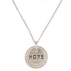 Sterling Silvertone Cubic Zirconia Round Circle Hope Pendant Necklace