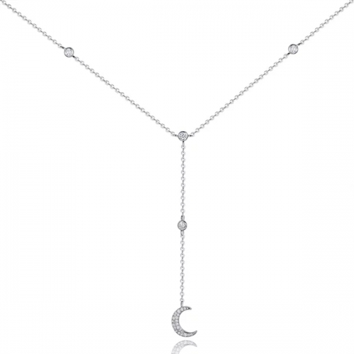 Fashion Jewelry CZ by the Yard Small Crescent Moon Lariat Necklace in Silver