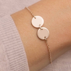 Sterling Silver Rose Gold High Polish Double Tiny Disc Bracelet