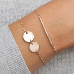 Sterling Silver Rose Gold High Polish Double Tiny Disc Bracelet