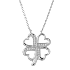 Sterling Silver White Cubic Zirconia Four Leaf Clover Necklace for Best Friends