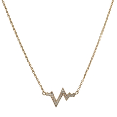 Gold Over Sterling Silver Cubic Zirconia Life Line Heartbeat Necklace
