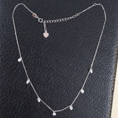 Sterling Silver Dainty Dangling Cubic Zirconia by the Yard Choker Necklace
