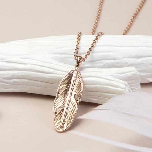 Landou Jewelry High Polish Sterling Silver Rose Gold Plated Feather Necklace