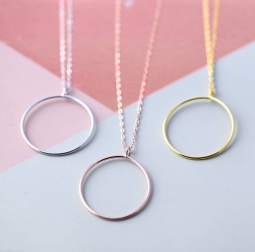 Hot Sale Jewelry Sterling Silver Big Circle Pendant Necklace 18 inches