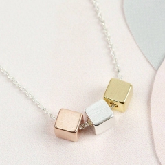 New Design Triple Mixed Plated Triple Silver Triple Cube Silver Necklace
