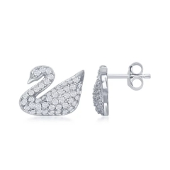 Landou Jewelry Sterling Silver Micropave Cubic Zirconia Swan Earrings