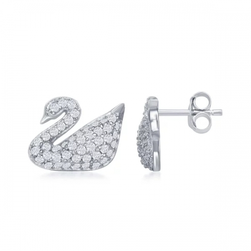 Landou Jewelry Sterling Silver Micropave Cubic Zirconia Swan Earrings