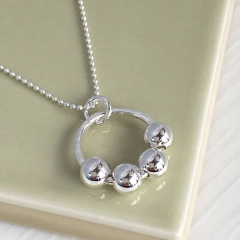 Handmade Silver Hollow Circle with Silver Beads Pendant Necklace for Birthday