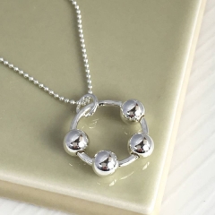 Handmade Silver Hollow Circle with Silver Beads Pendant Necklace for Birthday
