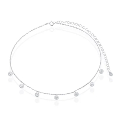 Sterling Silver Pave Mini Cubic Zirconia Discs by the Yard Choker Necklace