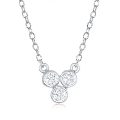 Sterling Silver Three Small Bezel Cubic Zirconia Dainty Necklace