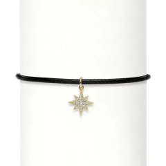 Cubic Zirconia Sterling Silver 14K gold plated Starburst Black Rope Choker Necklace