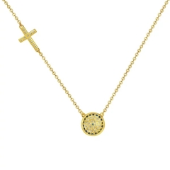 Turkish Jewelry 14K Yellow Gold Plated CZ Evil Eye with Cross Necklace