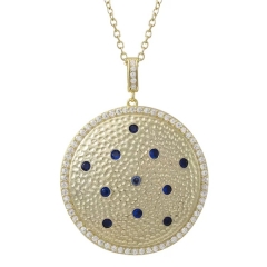 14K Gold Finished Sterling Silver Ruby Cubic Zirconia Round Circle Disc Pendant Necklace