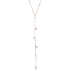 Landou Jewelry Sterling Silver Rose Gold Plated Cubic Zirconia Lariat Necklace