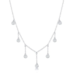 Women's Jewelry Sterling Silver CZ Bezel-Set Dangling  CZ Choker Necklace