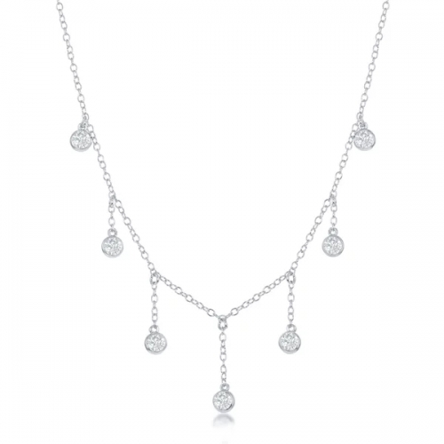 Women's Jewelry Sterling Silver CZ Bezel-Set Dangling  CZ Choker Necklace