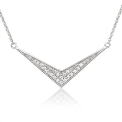 925 Sterling Silver Cubic Zirconia Triangle V Necklace with Best Price