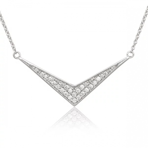 925 Sterling Silver Cubic Zirconia Triangle V Necklace with Best Price
