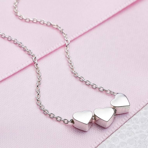 Rhodium Plated High Polish Triple Small Dream Heart Necklace for Girlfriend