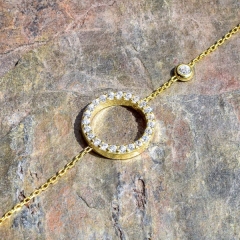 Landou Jewelry Sterling Silver Italian 14K Yellow Gold Pave CZ Circle Halo Bracelet