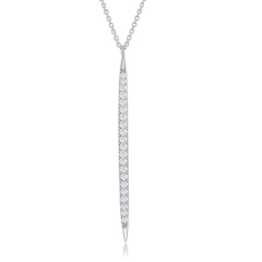 Landou Jewelry Sterling Silver Cubic Zirconia Vertical Bar Necklace 18inch