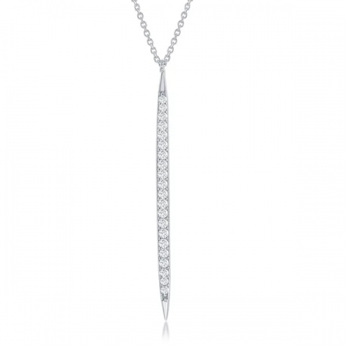 Landou Jewelry Sterling Silver Cubic Zirconia Vertical Bar Necklace 18inch