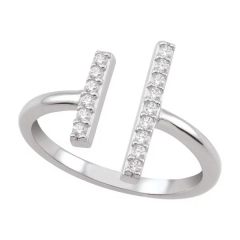 Pave Setting Sterling Silver Cubic Zirconia Bouble Bar Ring Women