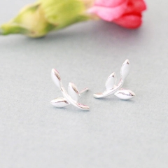 Simple Design High Polish Sterling Silver Olive Tree Leaf Stud Earrings