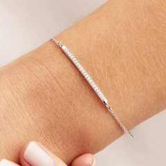 Fashion Jewelry Sterling Silver Micropave Cubic Zirconia Style Bar Bracelet