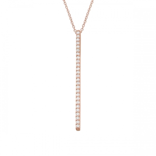 Sterling Silver Rose Gold Plared Long Bar Cubic Zirconia Necklace for Women