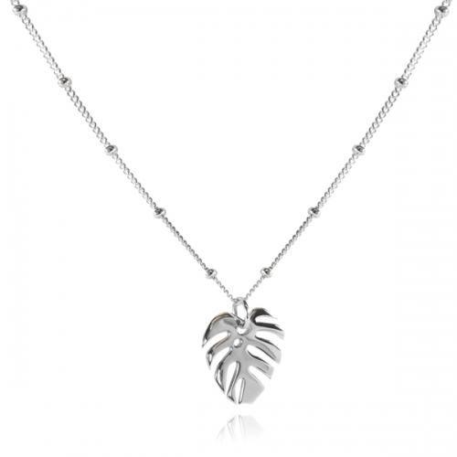 Fashion Sterling Silver Beads Chain Palm-leaf Leaf Pendant Necklace for Her