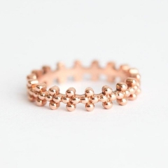 Simplicity Sterling Silver Rose Gold Beaded Ring, Twist Crown Band Ring for Her