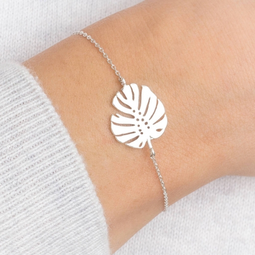 Plain Design Sterling Silver High Polish Wide Leaf Women Bracelet